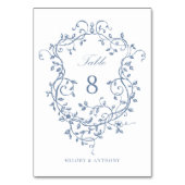 Elegantes französisches Blue Floral Wappen Tischnummer (Rückseite)