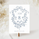Elegantes französisches Blue Floral Wappen Tischnummer<br><div class="desc">Klassische französische Tischnummer mit viktorianisch blühendem Wappen. Für eine weiter gehende Anpassung dieses Designs klicken Sie bitte auf die Schaltfläche "DESIGN TOOL" oben!</div>