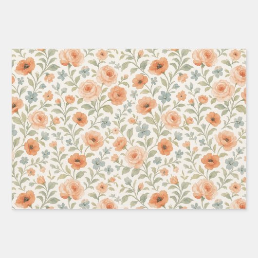 Elegantes französisches Blumenmuster im Shabby Chi Geschenkpapier Set (Vorderseite)