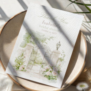 Elegantes französisches Château Pastell Brautgarte Dankeskarte