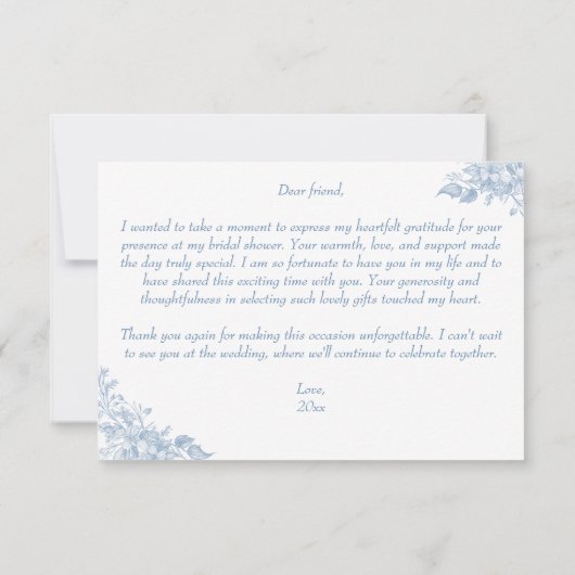 Elegantes französisches chinoiserie-blaues Brautpa Dankeskarte (Rückseite)