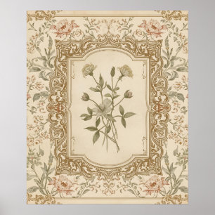 Elegantes französisches, graviertes, florales Vint Poster