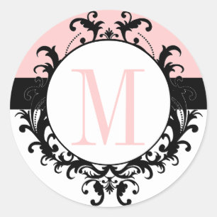 Elegantes französisches Hochzeitsmonogramm M Damas Runder Aufkleber