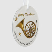 Elegantes französisches Horn mit Psalm 150:3 Weihn Ornament (Vorderseite)