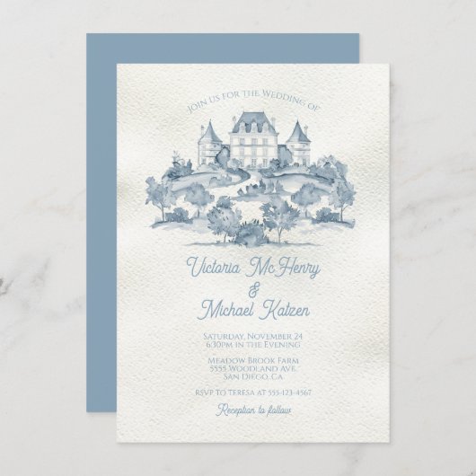 Elegantes französisches Kulturschloss Hochzeit Einladung (Vorne/Hinten)