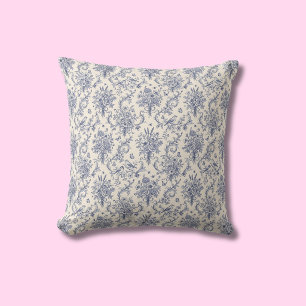 Elegantes französisches Land Toile de Jouy Blaues  Kissen
