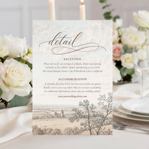 Elegantes französisches Land Toile Hochzeitsdetail Begleitkarte