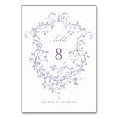 Elegantes französisches Lavendel-Blumenwappen  Tischnummer (Vorderseite)