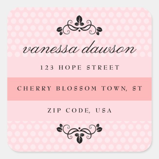 Elegantes französisches Pink Dots Square-Adresseti Quadratischer Aufkleber (Vorderseite)