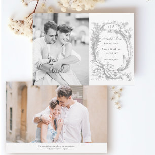 Elegantes französisches Rokoko Floral Foto Save The Date