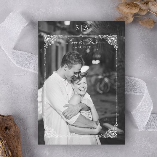 Elegantes französisches Rokoko Frame Foto Save The Date