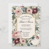 Elegantes französisches Rosa und Goldflora Viktori Save The Date (Vorderseite)