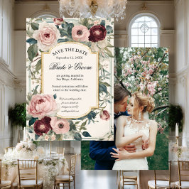 Elegantes französisches Rosa und Goldflora Viktori Save The Date