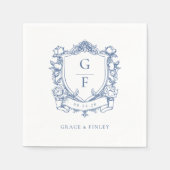 Elegantes französisches Rose Blue Monogram Wappen Serviette (Vorderseite)