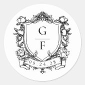 Elegantes französisches Rose Monogram Wappen Weddi Runder Aufkleber (Vorderseite)