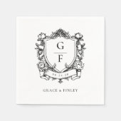 Elegantes französisches Rose Monogram Wappen Weddi Serviette (Vorderseite)