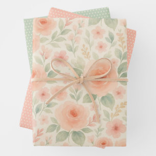 Elegantes französisches Shabby Chic Blumenmuster Geschenkpapier Set