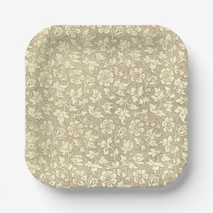 Elegantes französisches Vintages Beige-Blumenmuste Pappteller