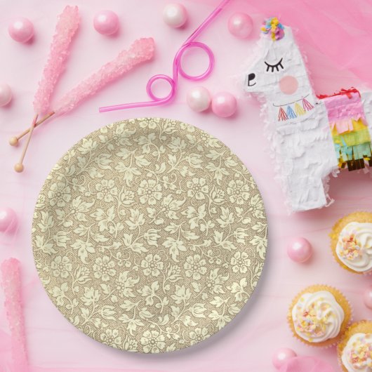 Elegantes französisches Vintages Beige-Blumenmuste Pappteller (Party)