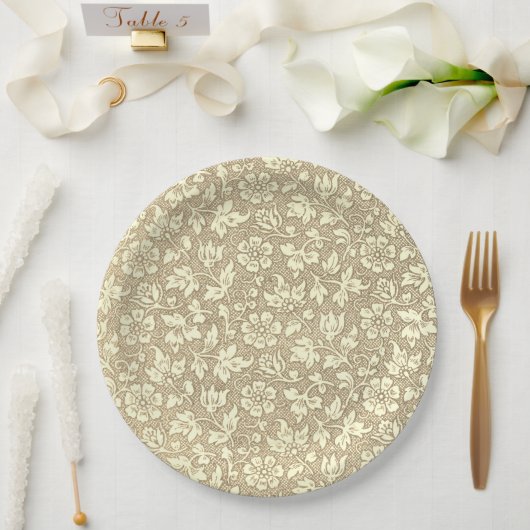 Elegantes französisches Vintages Beige-Blumenmuste Pappteller (Hochzeit)