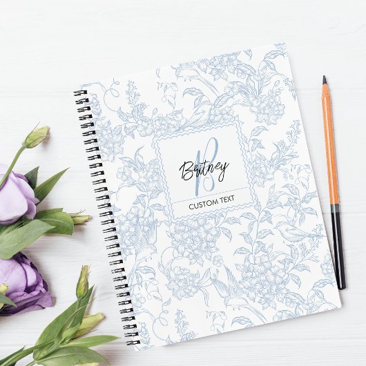 Elegantes französisches Vintages Blaues Vogelmuste Notizblock