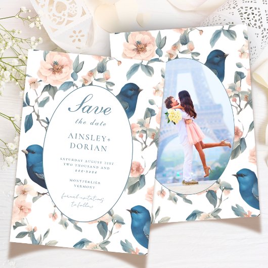 Elegantes französisches Vintages Blue Chinoiserie Save The Date