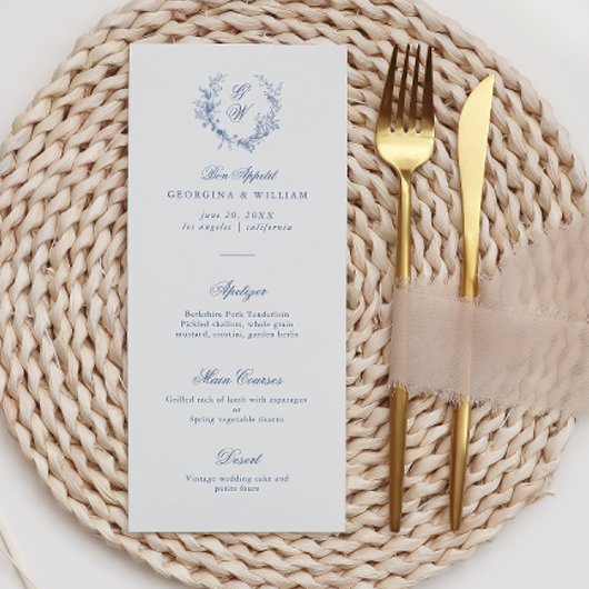 Elegantes französisches Vintages Blumenmenü Menükarte