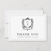 Elegantes French Floral Monogram Wappen Wedding Dankeskarte (Vorderseite)