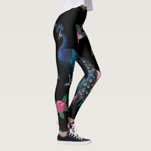 Elegantes Friedensgeflecht und rosa Blume-Muster Leggings