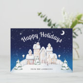 Elegantes Friedliches Snowy Village Feiertagskarte (Stehend Vorderseite)