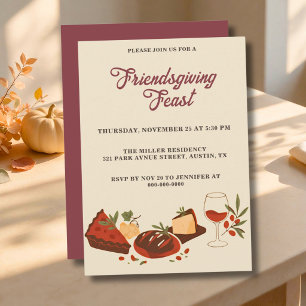 Elegantes Friendsgiving-Essen mit Essen und Wein  Einladung