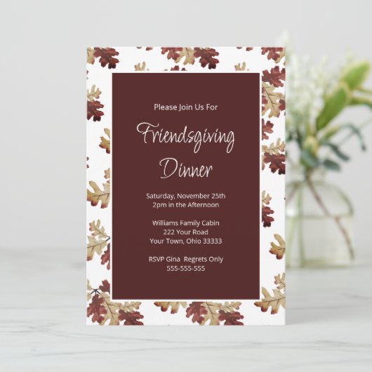 Elegantes Friendsgiving Fall Foliage Dinner Einladung (Stehend Vorderseite)