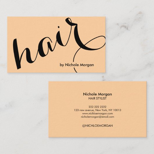 Elegantes Friseur-Skript orange Visitenkarte (Vorne/Hinten)
