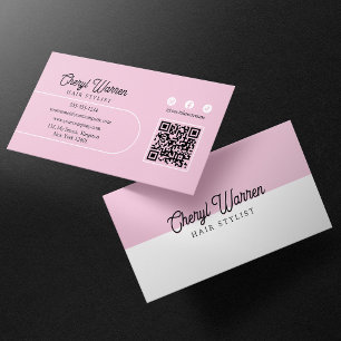 Elegantes Friseur-Skript Rosa Minimal QR-Code Visitenkarte
