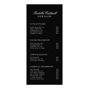 Elegantes Frisörsalon Schwarze Preisliste Werbekarte