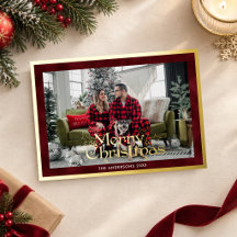 Elegantes Frohe Weihnachten Foto Roter Samt & Gold