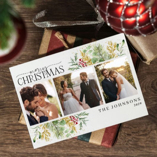 Elegantes Frohe Weihnachten Gold Red Berries Foto