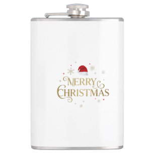 Elegantes Frohe Weihnachten Gold & Rot Design Flachmann