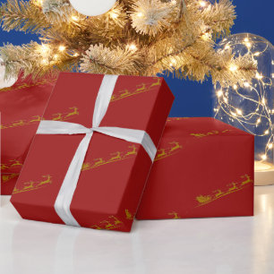 Elegantes Frohe Weihnachten Gold Santa Schlitten x Geschenkpapier