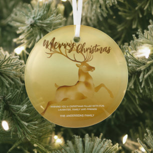 Elegantes Frohe Weihnachten Goldener Santa Hirsch Ornament Aus Glas