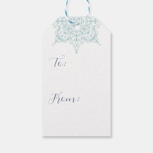 Elegantes "Frohe Weihnachten" mit Aqua Snowflakes Geschenkanhänger (Rückseite)