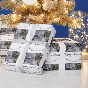 Elegantes Frohe Weihnachten Schrift Familienfoto Geschenkpapier