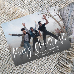 Elegantes Frohe Weihnachten Weiß Kalligrafie 1 Fot Postkarte