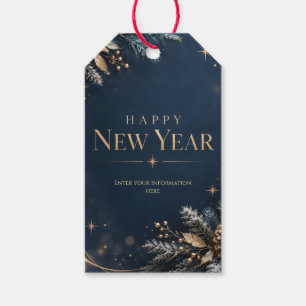 Elegantes Frohes Neues Jahr in Mitternachtsblau un Geschenkanhänger