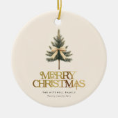 Elegantes fröhliches Pine Tree Bow Family Foto Keramik Ornament (Vorne)