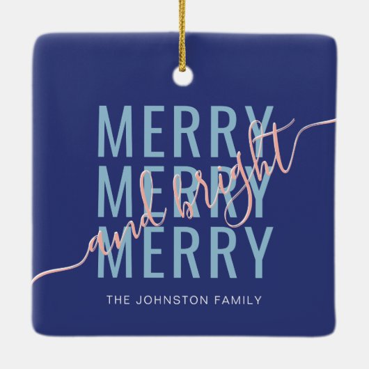 Elegantes fröhliches und helles Weihnachten Keramikornament (Rückseite)