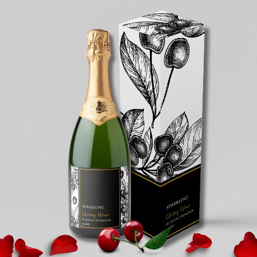 Elegantes Fruchtfresko Kirsche Weinkarte Schaumweinetikett