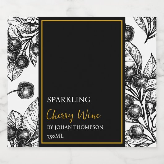 Elegantes Fruchtfresko Kirsche Weinkarte Schaumweinetikett (Einzelnes Label)