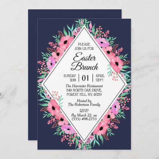 Elegantes Frühlingsbrunch | Farbe Einladung (Vorne/Hinten)