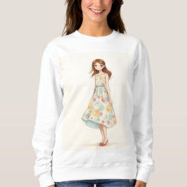 Elegantes Frühlingsmädchen in Blumendress | Wasser Sweatshirt